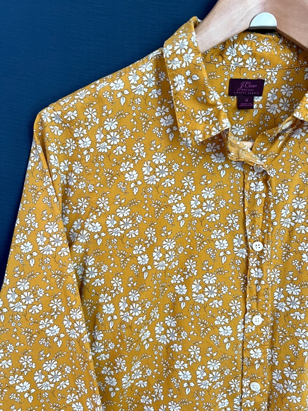 J. Crew Slim-Fit Shirt in Liberty London Yellow Floral, Size 4